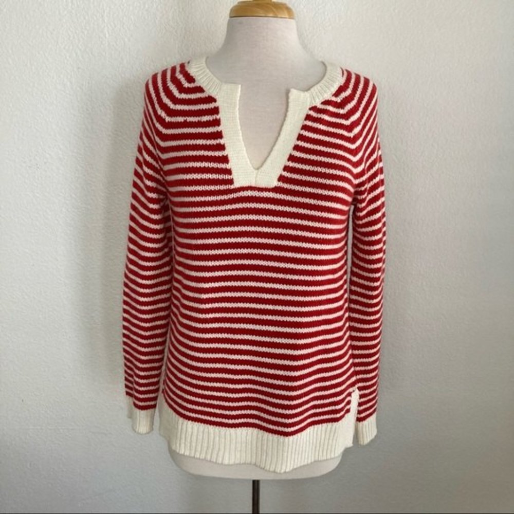 Gap striped marine tomato sauce preppy sweater wool split neck